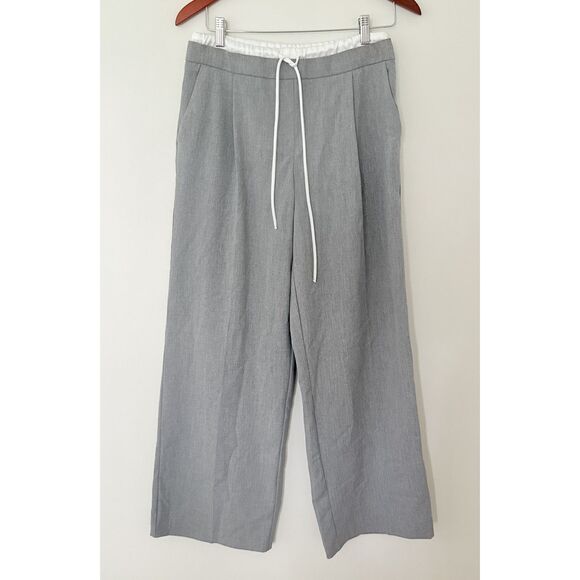 NWT Zara High Waist Gray Wide Leg Pants Drawstring Elastic Waist Sz S (Flaw) - Picture 2 of 11
